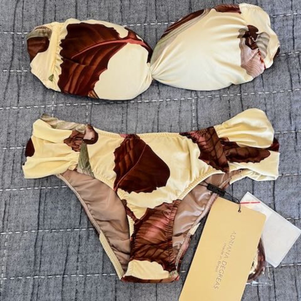 Adriana Degreas Cream/Brown/Green Bikini Size S With Optional Straps NWT